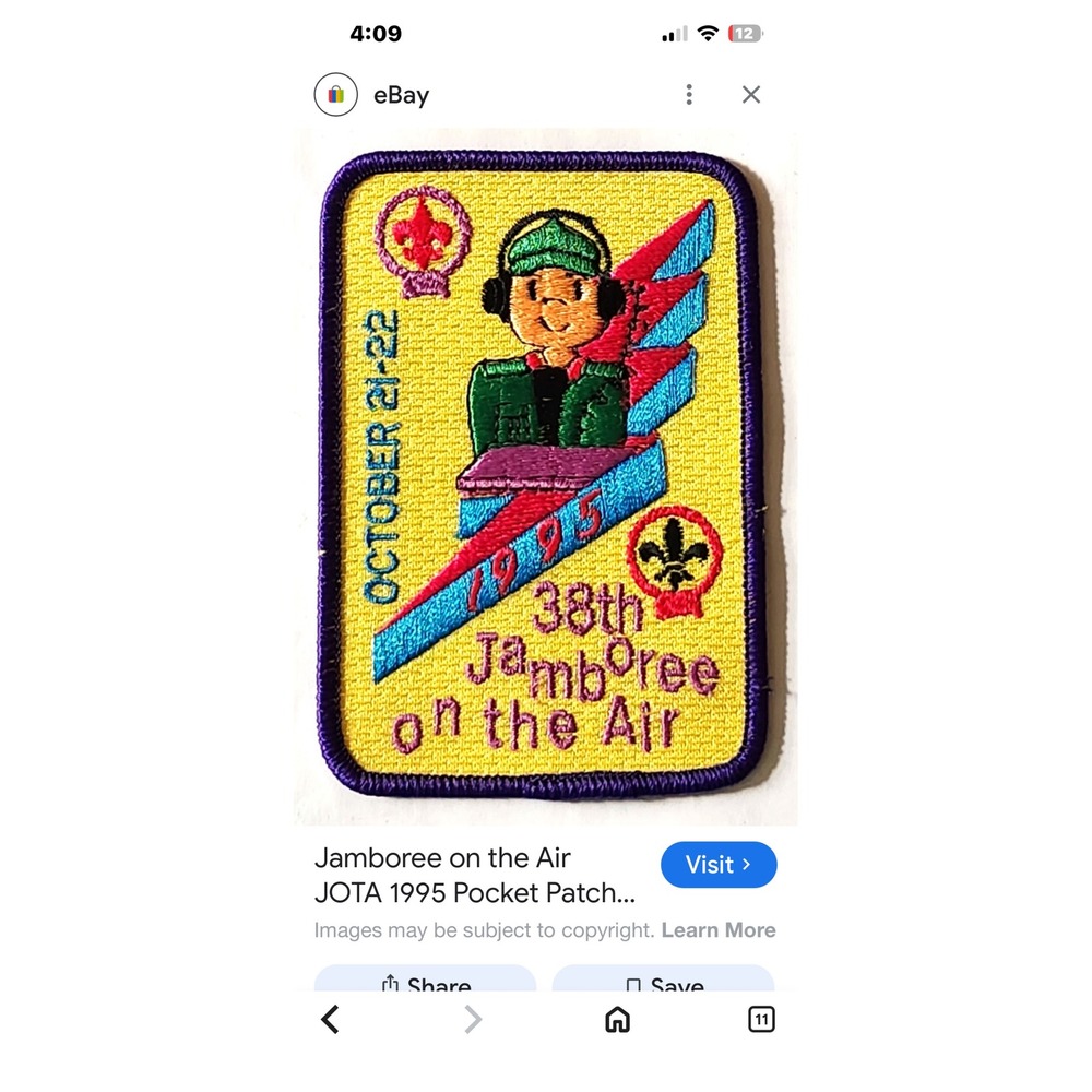 Boy Scout BSA 1995 38th Jamboree‎ on the Air JOTA Ham Radio Pocket Patch Vintage